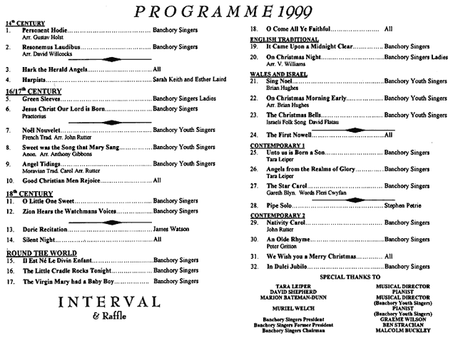 Christmas Concert 1999 Programme